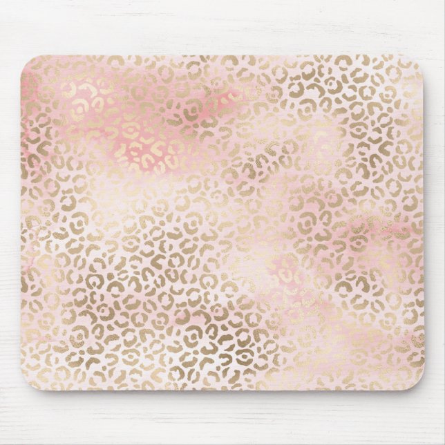 Girly Blush Pink Glam Gold Leopard Print Mouse Mat (Front)