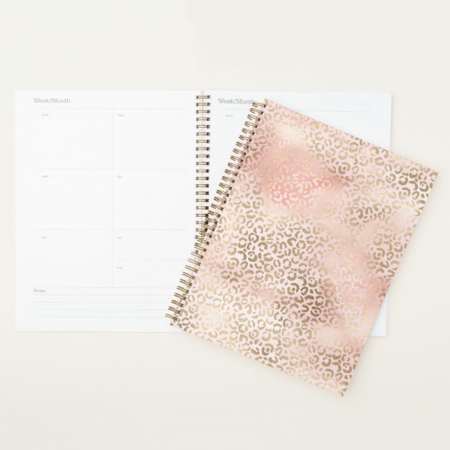 Girly Blush Pink Glam Gold Leopard Print Planner (Display)