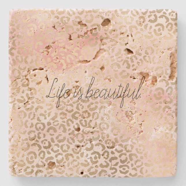 Girly Blush Pink Glam Gold Leopard Print       Stone Coaster (Front)
