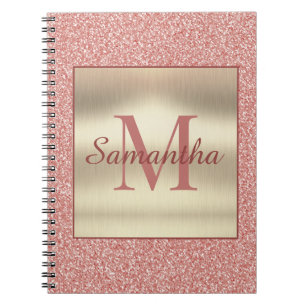 Girly Blush Pink Glitter Gold Monogram Name Notebook