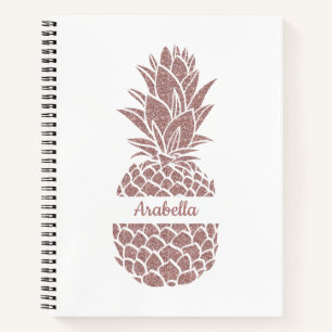 Girly Blush Pink Glitter Pineapple Name Pattern Notebook