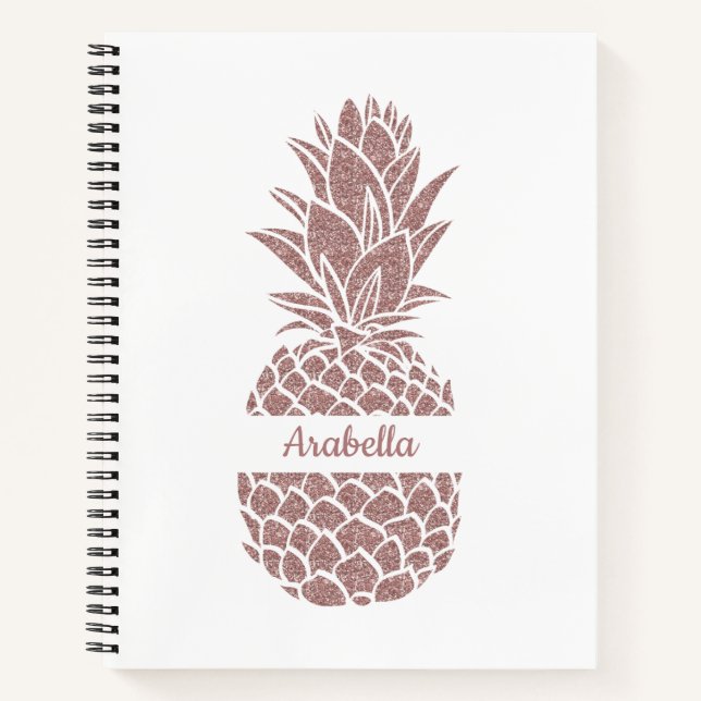 Girly Blush Pink Glitter Pineapple Name Pattern Notebook (Front)