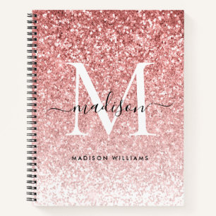 Girly Blush Pink Glitter Sparkle Chic Monogram Notebook