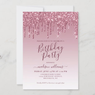 Girly Blush Pink Glitter Sparkle Dripping Birthday Invitation