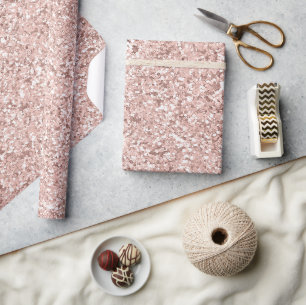 Girly Blush Pink Glitzy Faux Glitter Birthday Wrapping Paper