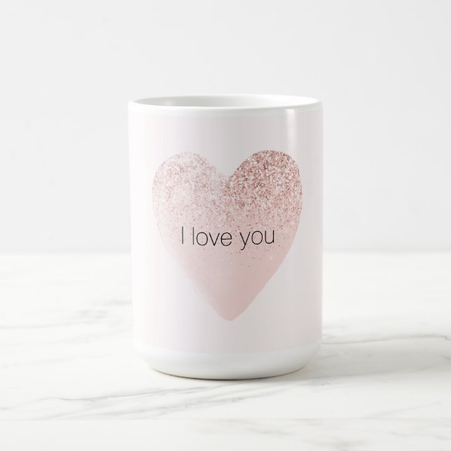 Girly Blush Pink Glitzy Glitter Heart Watercolor Coffee Mug (Center)