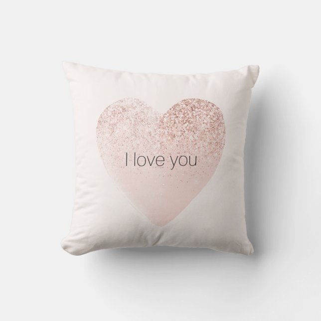 Girly Blush Pink Glitzy Glitter Heart Watercolor Cushion (Front)