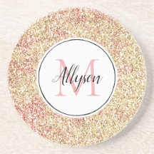 Girly Blush Pink Gold Glitter Print Monogram     
