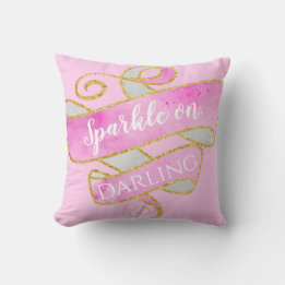 Girly Blush Pink Gold Glitter Sparkle On, Darling Cushion