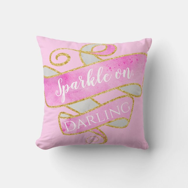 Girly Blush Pink Gold Glitter Sparkle On, Darling Cushion (Front)
