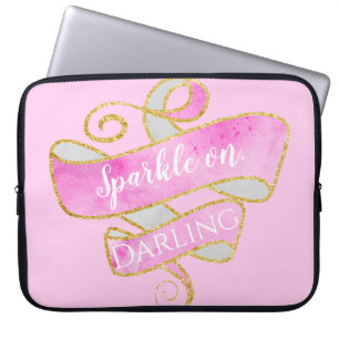 Girly Blush Pink Gold Glitter Sparkle On, Darling Laptop Sleeve
