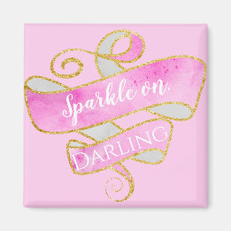 Girly Blush Pink Gold Glitter Sparkle On, Darling Magnet