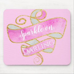 Girly Blush Pink Gold Glitter Sparkle On, Darling Mouse Mat