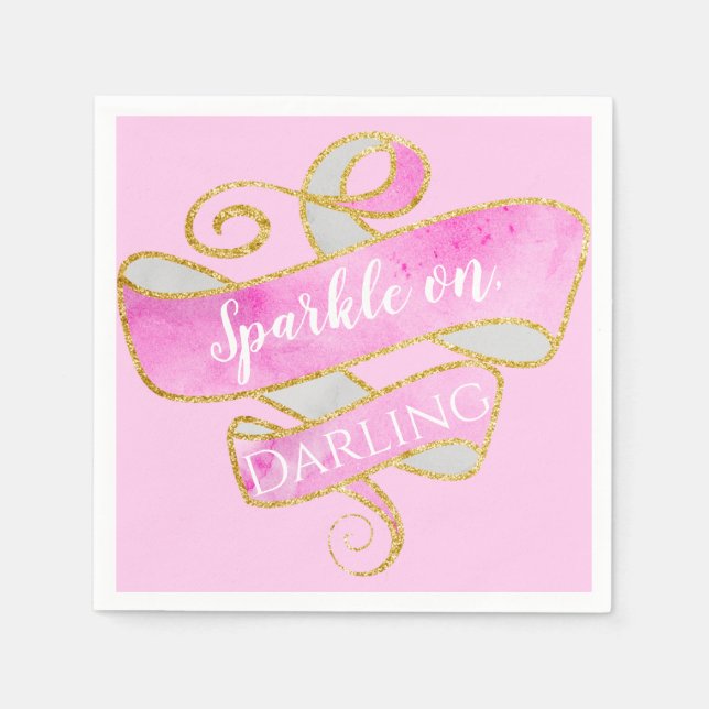 Girly Blush Pink Gold Glitter Sparkle On, Darling Napkin (Front)