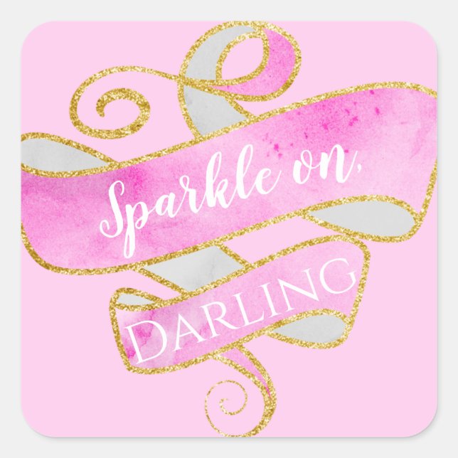 Girly Blush Pink Gold Glitter Sparkle On, Darling Square Sticker (Front)