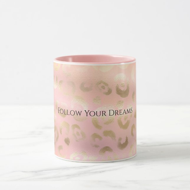 Girly Blush Pink Gold Leopard Animal  Mug (Center)