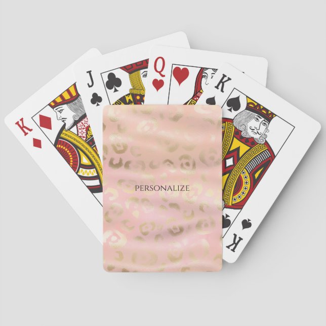Girly Blush Pink Gold Leopard Animal  Playing Cards (Back)