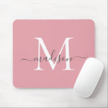 Girly Blush Pink Gray Monogram Elegant Chic Script Mouse Mat<br><div class="desc">Modern Blush Pink Dusty Pink Gray Monogram Elegant Girly Chic Script Mouse Pad</div>