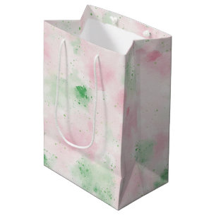 Girly Blush Pink Green Abstract Birthday Medium Gift Bag