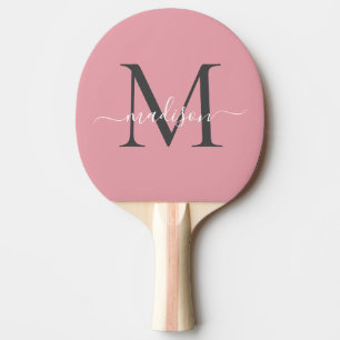 Girly Blush Pink Grey Monogram Feminine Script Ping Pong Paddle