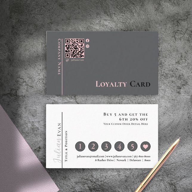 Girly Blush Pink Grey QR Code Loyalty Card (Girly Blush Pink Grey QR Code Loyalty Card )