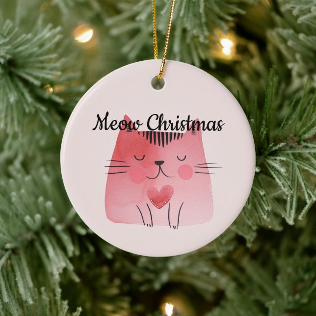 Girly Blush Pink Heart Cat Ceramic Tree Decoration (Tree)