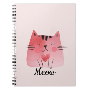 Girly Blush Pink Heart Cat Notebook