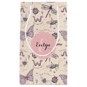 Girly Blush Pink Insects Butterfly Ladybug Small Gift Bag