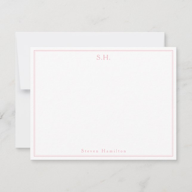 Girly Blush Pink Magenta Monogram Name Minimalist Card (Front)