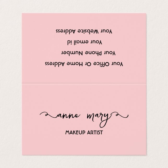 Girly Blush Pink Makeup Artist Salon Modern Business Card (Outside Unfolded)