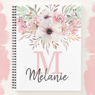 Girly Blush Pink Monogram Floral Notebook