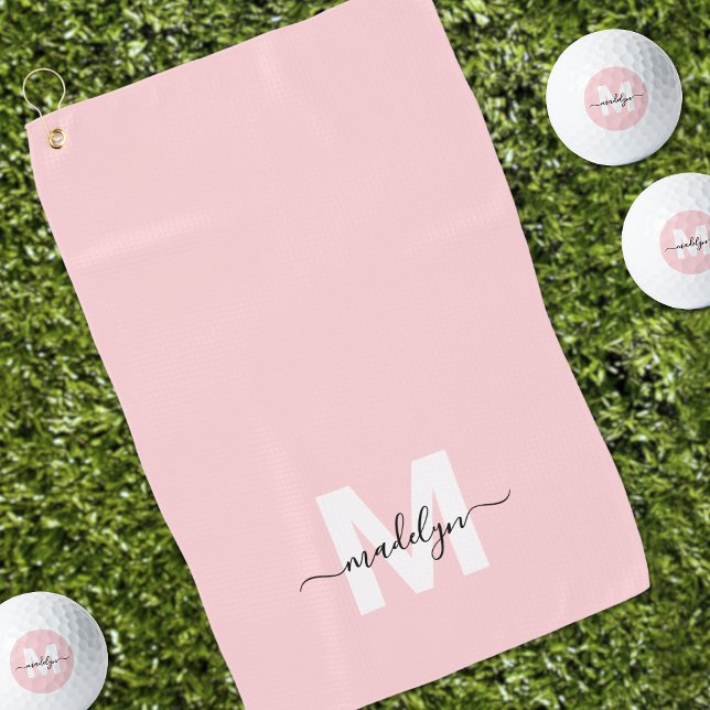 Girly Blush Pink Monogram Golf Towel (Blush Pink Initial Name Monogram Golf Towel)