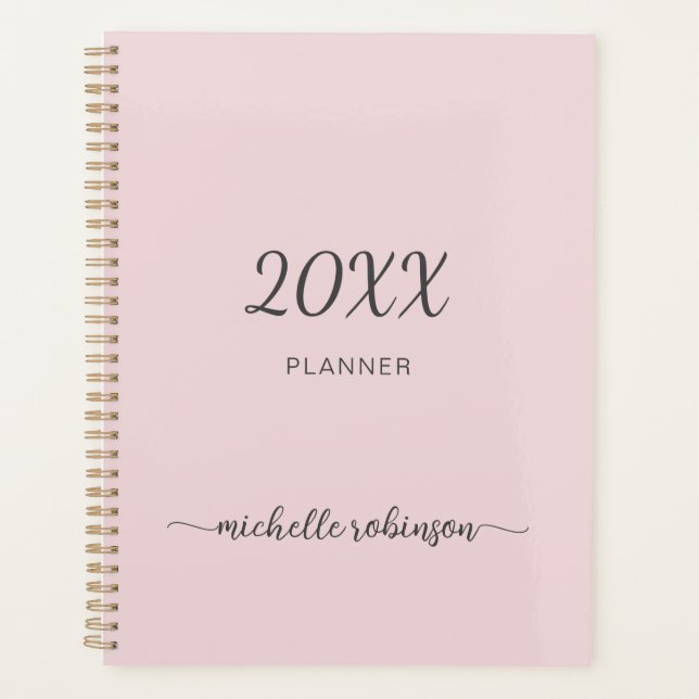 Girly Blush Pink Monogram Name Script 2023 Planner (Front)
