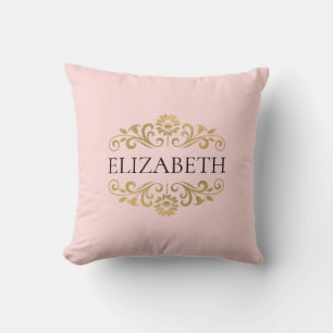Girly Blush Pink Monogram Name Throw Pillow