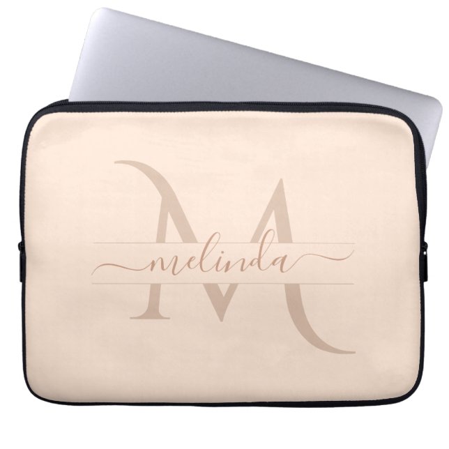  Girly  Blush Pink Monogram Personalised  Name  Laptop Sleeve (Front)