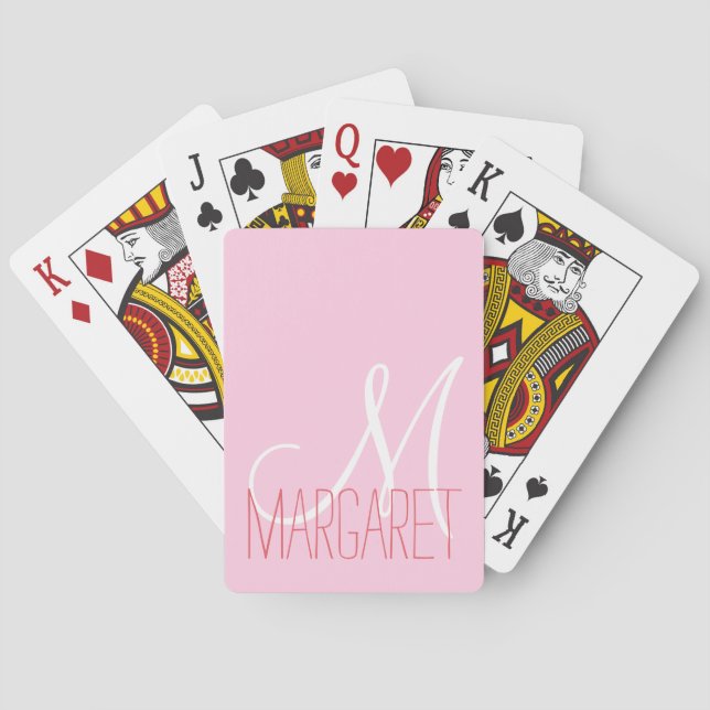 Girly Blush Pink Monogram Playing Cards (Back)