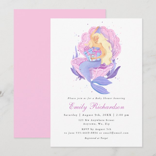 Girly Blush Pink Pastel Little Mermaid Baby Shower Invitation (Front/Back)