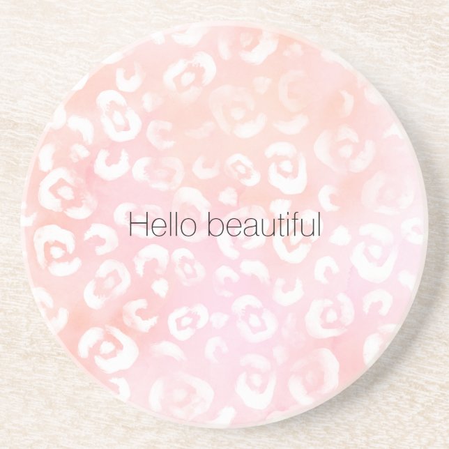 Girly Blush Pink Peach Gold Leopard Animal Coaster (Front)