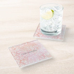 Girly Blush Pink Peach Gold Leopard Animal Glass Coaster