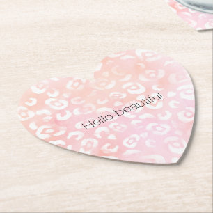 Girly Blush Pink Peach Gold Leopard Animal Paper Coaster
