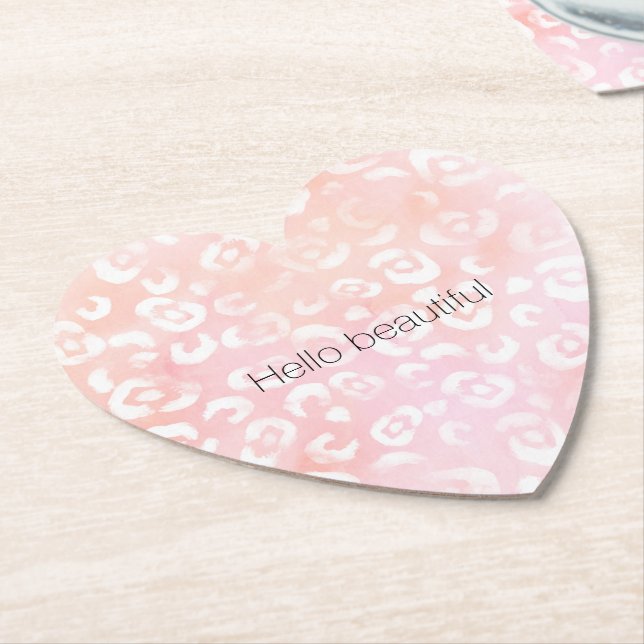 Girly Blush Pink Peach Gold Leopard Animal Paper Coaster (Angled)