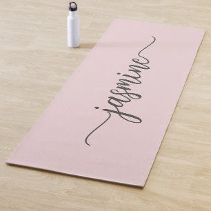 Girly Blush Pink Personalised Monogram Script Yoga Mat