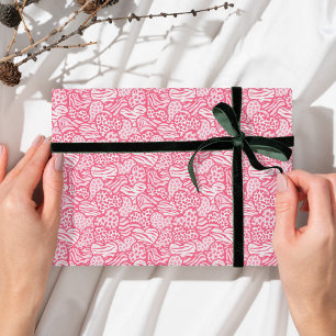 Girly Blush Pink Playful Animal Print Hearts  Wrapping Paper