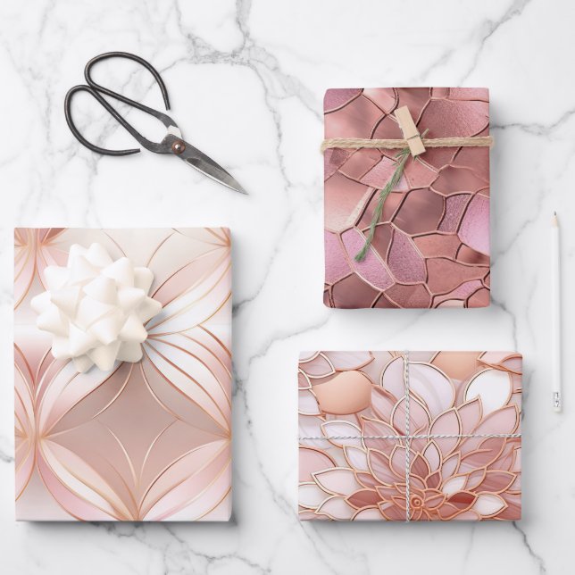 Girly Blush Pink Rose Gold Abstract  Wrapping Paper Sheet (Front)