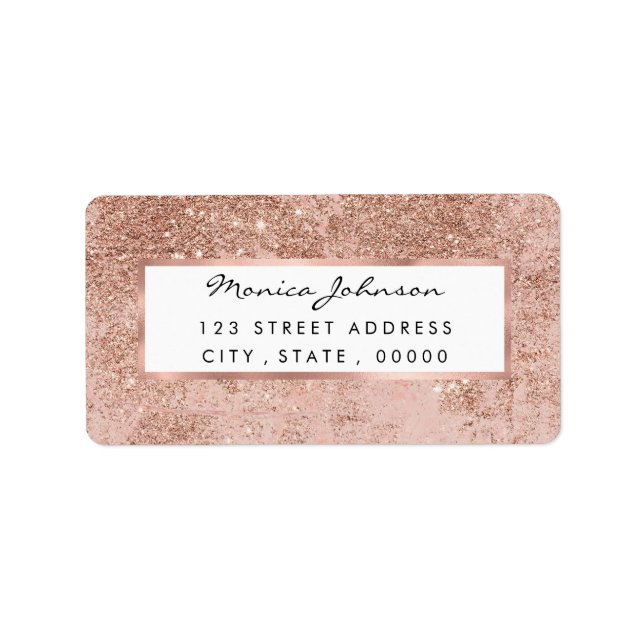 Girly blush pink rose gold glitter marble label (Front)