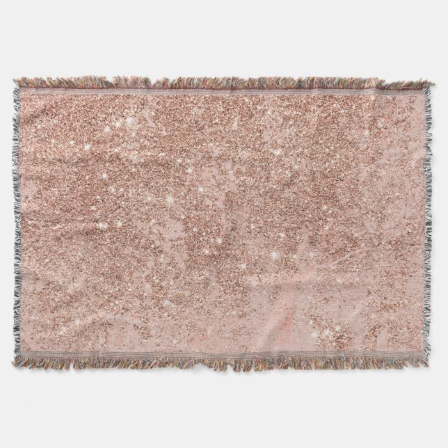 Girly blush pink rose gold glitter marble throw blanket (Front)