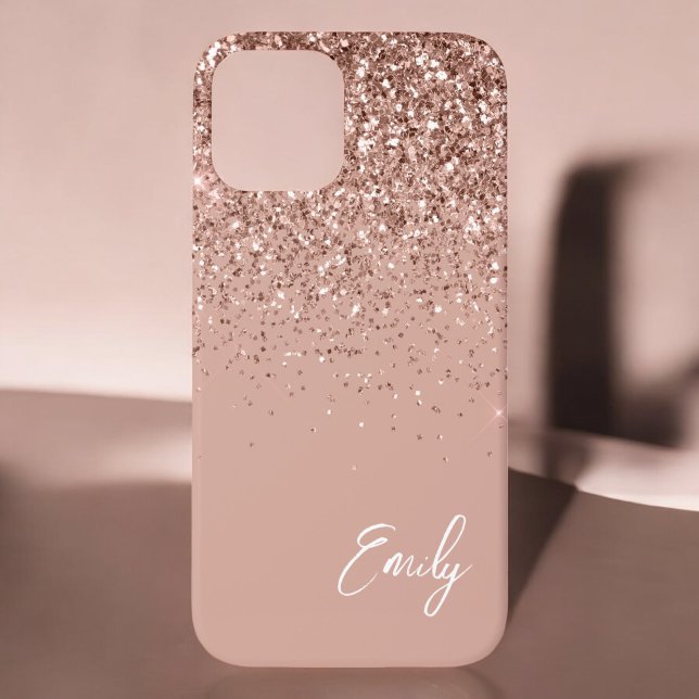 Girly Blush Pink Rose Gold Glitter Monogram Case-M Case-Mate iPhone Case (Creator Uploaded)