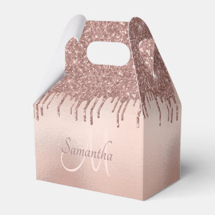 Girly Blush Pink Rose Gold Glitter Monogram Name Favour Box