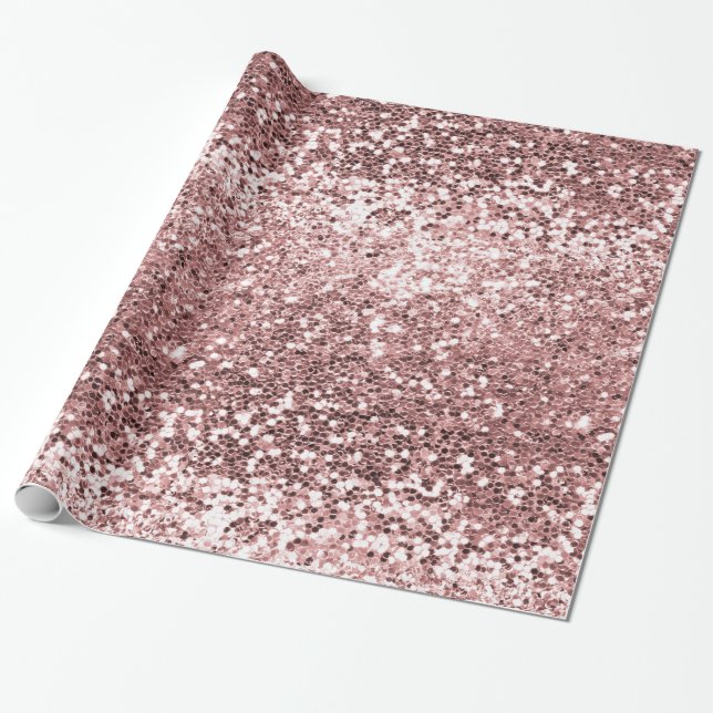 Girly Blush Pink Rose Gold Glitter Sparkle Luxury Wrapping Paper (Unrolled)