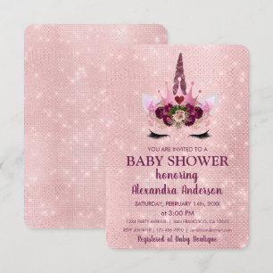 Girly Blush Pink Sparkle Unicorn Baby Shower Invitation
